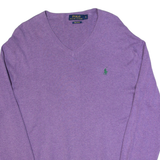 POLO RALPH LAUREN Mens Jumper Purple V-Neck Tight Knit S
