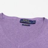 POLO RALPH LAUREN Mens Jumper Purple V-Neck Tight Knit S