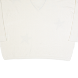 DKNY Star Design Womens Patterned Jumper Beige V-Neck Tight Knit 2XL