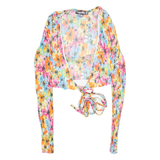 MISSGUIDED Womens Wrap Top Blue Long Sleeve Crazy Pattern UK 8