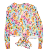 MISSGUIDED Womens Wrap Top Blue Long Sleeve Crazy Pattern UK 8