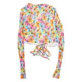 MISSGUIDED Womens Wrap Top Blue Long Sleeve Crazy Pattern UK 8