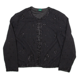 CANDA Womens Kimono Top Black Long Sleeve L