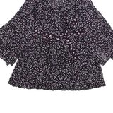 LIGNE MATERNITE Womens Blouse Top Black Long Sleeve Crazy Pattern XXS