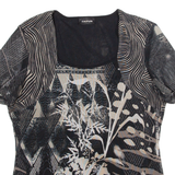 TAIFUN Womens Top Black Crazy Pattern XXS