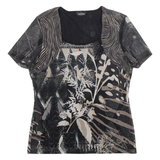 TAIFUN Womens Top Black Crazy Pattern XXS