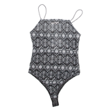 TALLY WEIJL Womens Camisole Bodysuit Grey Sleeveless Crazy Pattern S