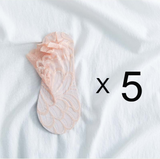 Anyfootwear 5 Pairs One Size 4-5 Beige Fashion Summer Socks Lace Peacock Flower Design Short Ankle Socks Breathable Cotton Socks For Women