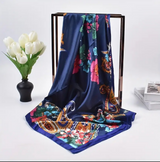 Anyyou Fashion Premium Satin Square Scarf – Big Paisley Blue Silk-Feel Neckwrap for Women