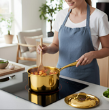 Anygleam Gold 304 Stainless Steel Saucepan – Small Milk & Soup Pot with Lid, Long Handle, Thickened Base, Induction Compatible Dormitory Cookware