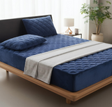 Anycozy Mattress Cover Navy Blue King Size Crystal Velvet Thicken Quilted Warm Soft Plush Bed Sheet