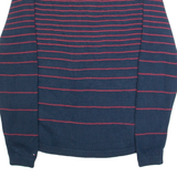 TOMMY HILFIGER Mens Patterned Jumper Blue Striped Tight Knit XL