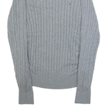 TOMMY HILFIGER Womens Jumper Grey Cable Knit L
