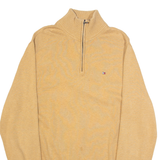 TOMMY HILFIGER Mens Jumper Beige 1/4 Zip Tight Knit XL