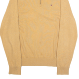 TOMMY HILFIGER Mens Jumper Beige 1/4 Zip Tight Knit XL