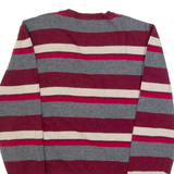 DIESEL Mens Patterned Jumper Maroon Striped V-Neck Tight Knit Wool XL