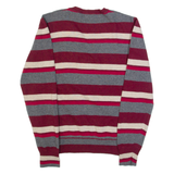 DIESEL Mens Patterned Jumper Maroon Striped V-Neck Tight Knit Wool XL