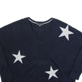 DKNY Womens Patterned Jumper Blue V-Neck Tight Knit S