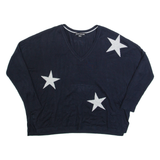 DKNY Womens Patterned Jumper Blue V-Neck Tight Knit S