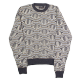 REED ST JAMES Mens Patterned Jumper Grey Diamond Crew Neck 90s M