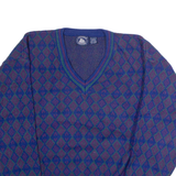 ATLANTIC TRADERS Mens Patterned Jumper Blue Diamond V-Neck 90s L