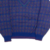ATLANTIC TRADERS Mens Patterned Jumper Blue Diamond V-Neck 90s L