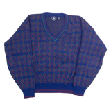 ATLANTIC TRADERS Mens Patterned Jumper Blue Diamond V-Neck 90s L