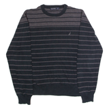 NAUTICA Mens Patterned Jumper Black Striped Crew Neck Tight Knit M