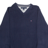 TOMMY HILFIGER Mens Jumper Blue V-Neck Tight Knit M