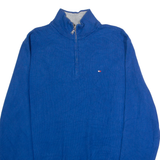 TOMMY HILFIGER Mens Jumper Blue 1/4 Zip Tight Knit L