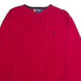 CHAPS Mens Jumper Red Crew Neck Cable Knit L