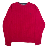 CHAPS Mens Jumper Red Crew Neck Cable Knit L