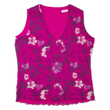 Womens Printed Top Pink V-Neck Sleeveless Floral L