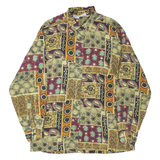 Womens Printed Shirt Orange Collared Long Sleeve Crazy Pattern L