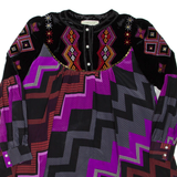 CLARA COUTURE Womens Printed Blouse Black Long Sleeve Crazy Pattern L