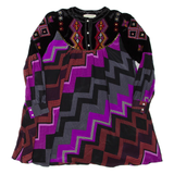 CLARA COUTURE Womens Printed Blouse Black Long Sleeve Crazy Pattern L