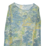Sheer Womens Printed Top Green Long Sleeve Crazy Pattern M