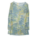 Sheer Womens Printed Top Green Long Sleeve Crazy Pattern M
