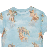 BERSHKA Sheer Womens Printed Top Blue M