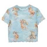 BERSHKA Sheer Womens Printed Top Blue M