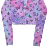 FB SISTER Butterfly Sheer Womens Printed Shirt Purple Collared Long Sleeve XS