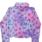 FB SISTER Butterfly Sheer Womens Printed Shirt Purple Collared Long Sleeve XS
