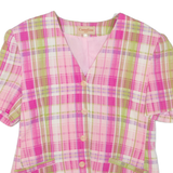 CAMELINE Womens Printed Blouse Pink V-Neck Check S