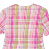 CAMELINE Womens Printed Blouse Pink V-Neck Check S