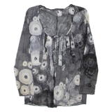 Sheer Womens Printed Top Grey V-Neck 3/4 Sleeve S