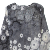 Sheer Womens Printed Top Grey V-Neck 3/4 Sleeve S