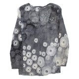 Sheer Womens Printed Top Grey V-Neck 3/4 Sleeve S