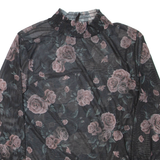 AMISU Sheer Womens Printed Blouse Black High Neck Long Sleeve Floral XL