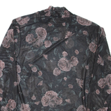 AMISU Sheer Womens Printed Blouse Black High Neck Long Sleeve Floral XL