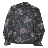 AMISU Sheer Womens Printed Blouse Black High Neck Long Sleeve Floral XL